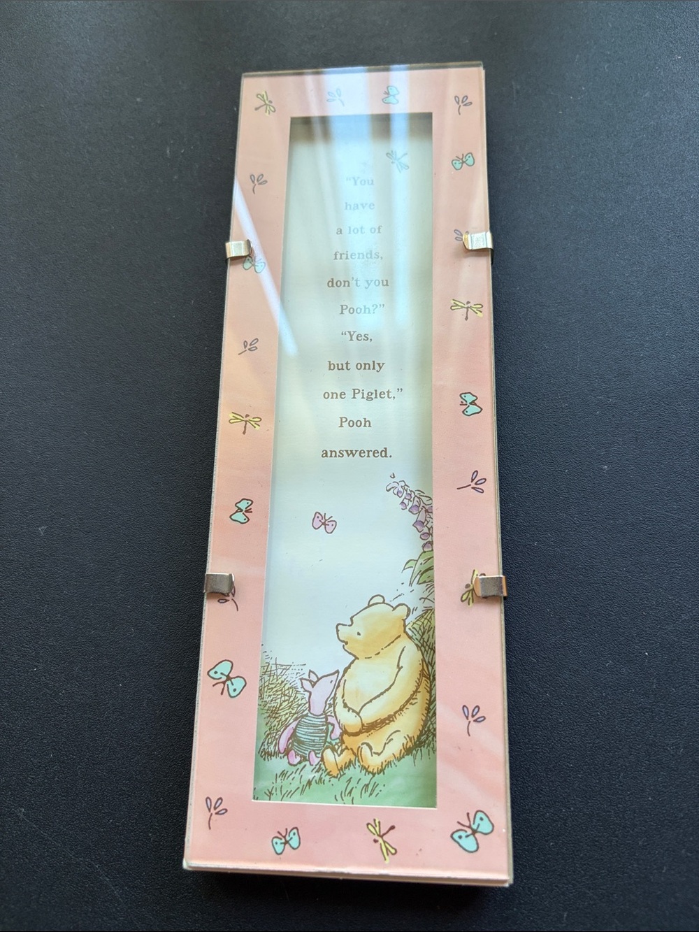 Winnie the Pooh Piglet Pink Picture Frame Photo Display Quote Butterflies